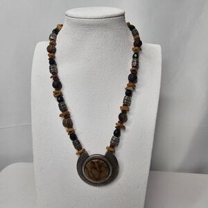 Vintage Chico's Necklace Statement BOHO Style Silver Tone & Lucite Medallion